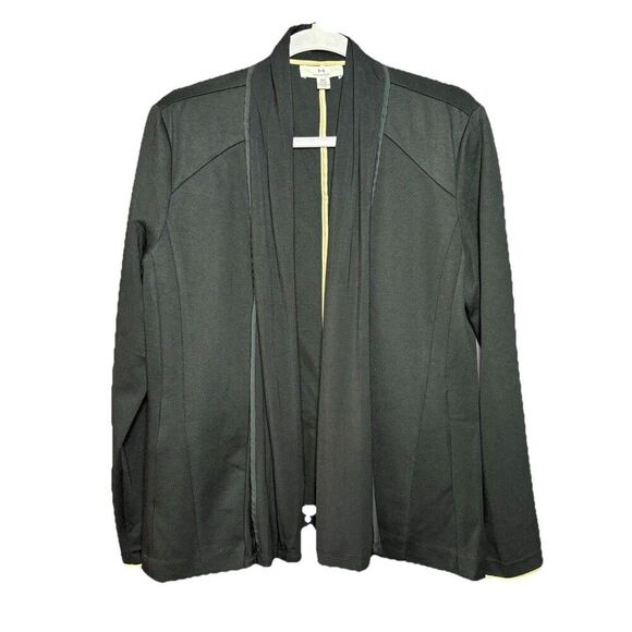 H Halston Open Front Blazer Jacket Women’s Size Medium Black Ivory Trim Office - Picture 9 of 10